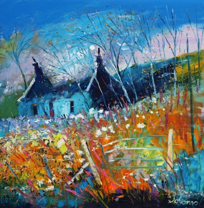 Moon over a cleared croft Isle of Mull 30x30